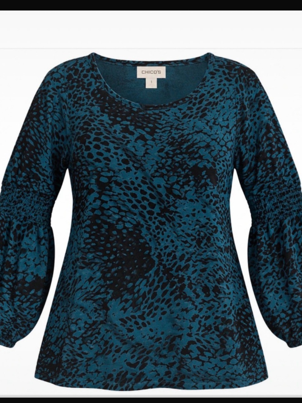Chico's Teal and Black Animal-Print Scoop Neck Top